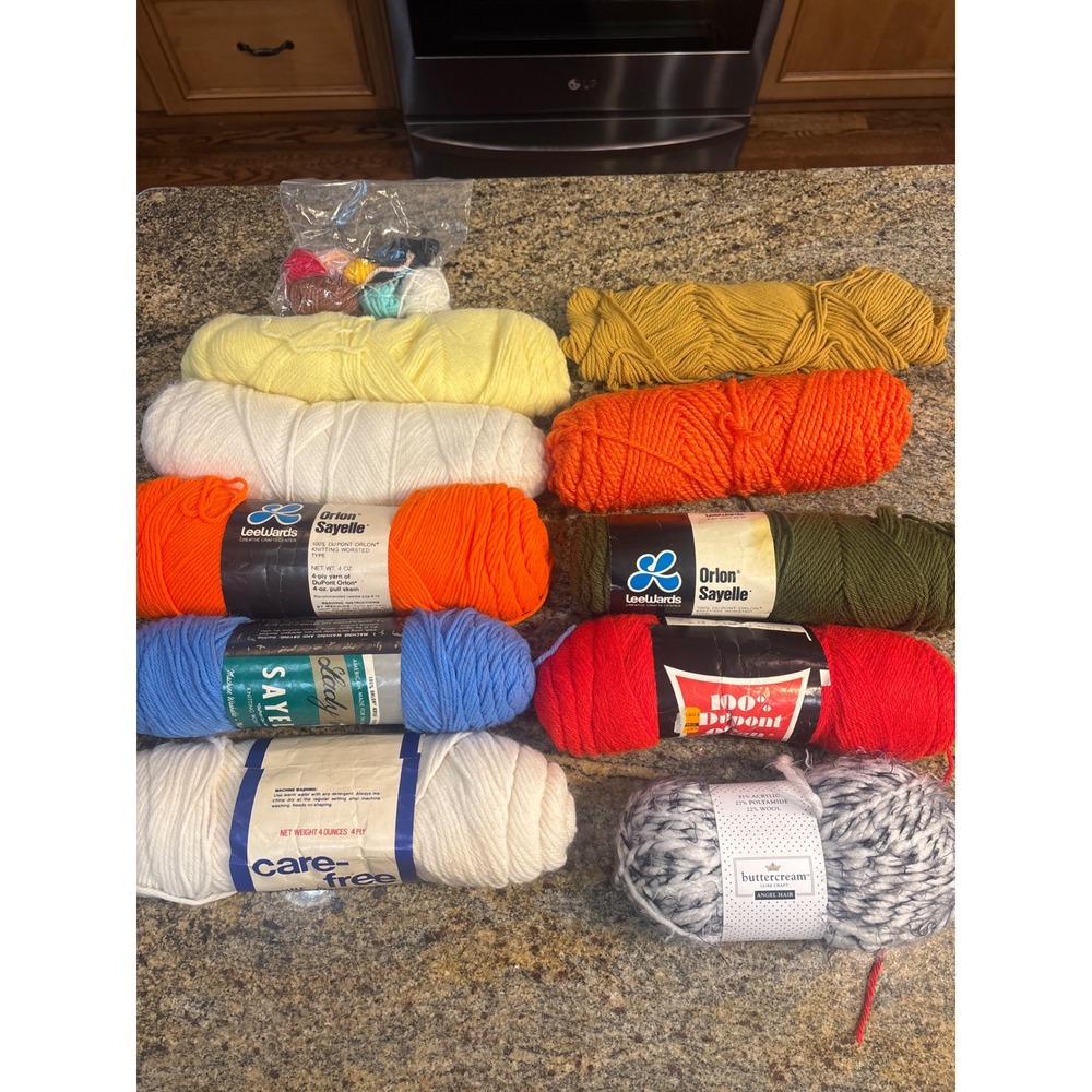 Mixed Yarn Lot LeeWards Sayelle Buttercream Angel Hair Vintage Acrylic Wool 10pc